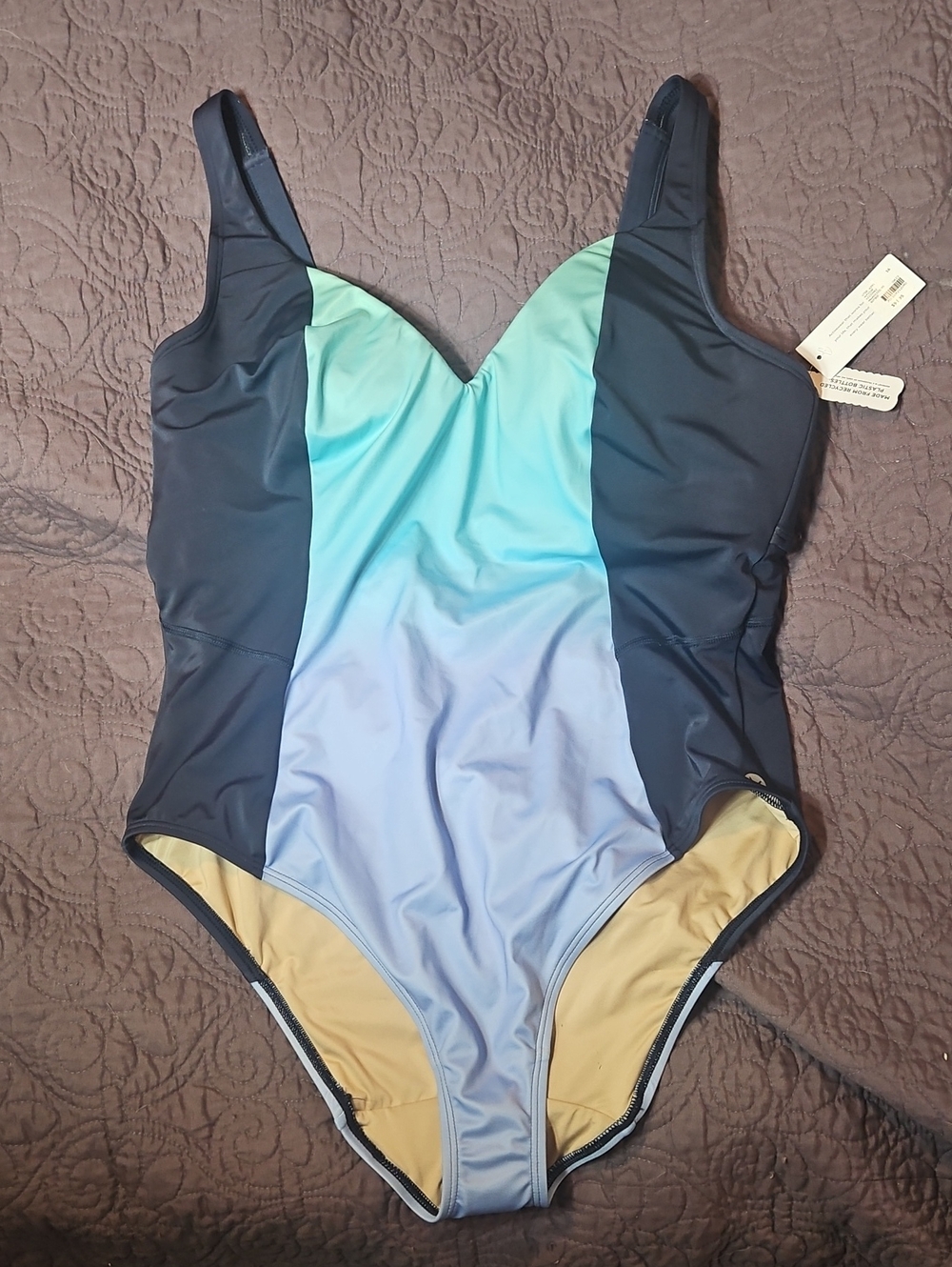 LIVI Lane Bryant Gradient Aqua-to-Light Blue One-Piece with Navy Panels Size 16
